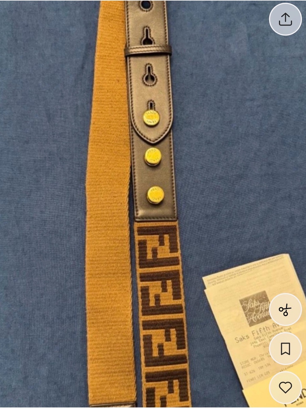 Fendi Brown and Mustard FF Logo Webbing Shoulder Strap
